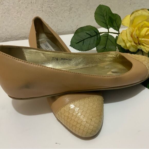JIMMY CHOO Nude Leather & Python Cap Toe Ballet Flats Neutral Size EU 37.5, US 7 - Picture 11 of 16